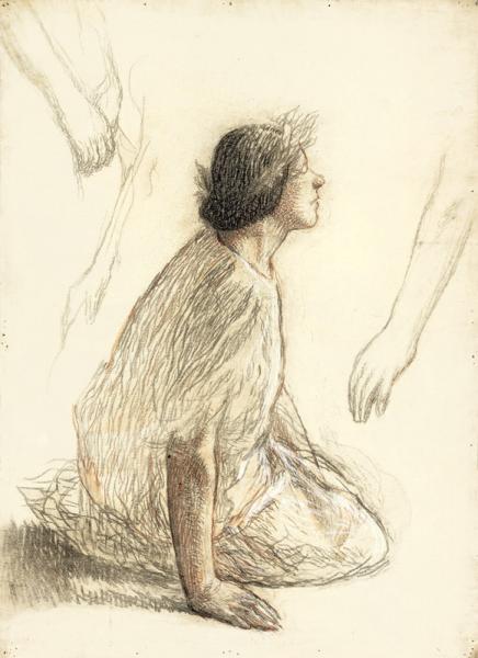 Muse laurée agenouillée et étude de mains, circa 1935