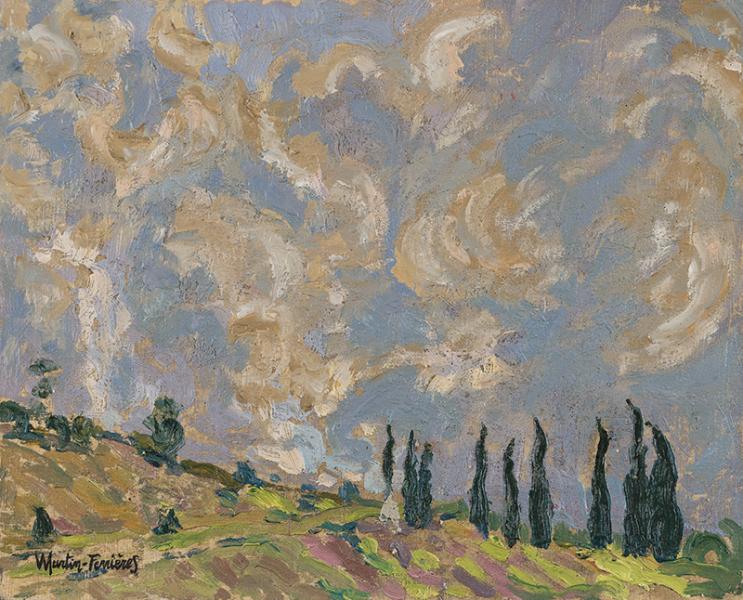 Ciel bleu et cyprès