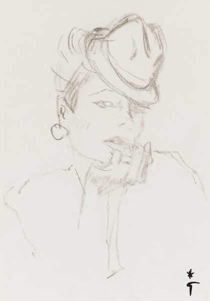 Femme au petit chapeau, la pose