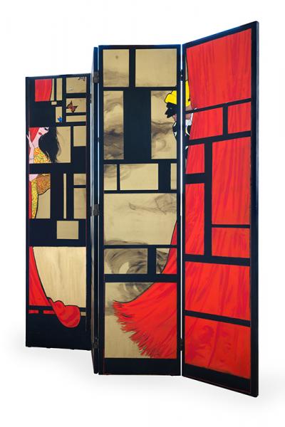 Paravent, femme et Arlequin