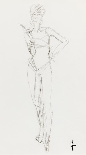 Robe nouée, fume cigarette, modèle Guy Laroche