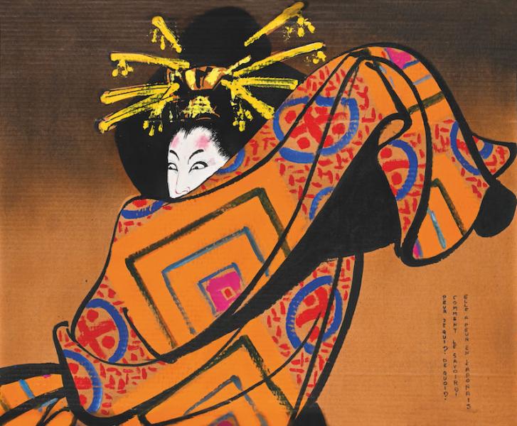 Geisha au kimono orange